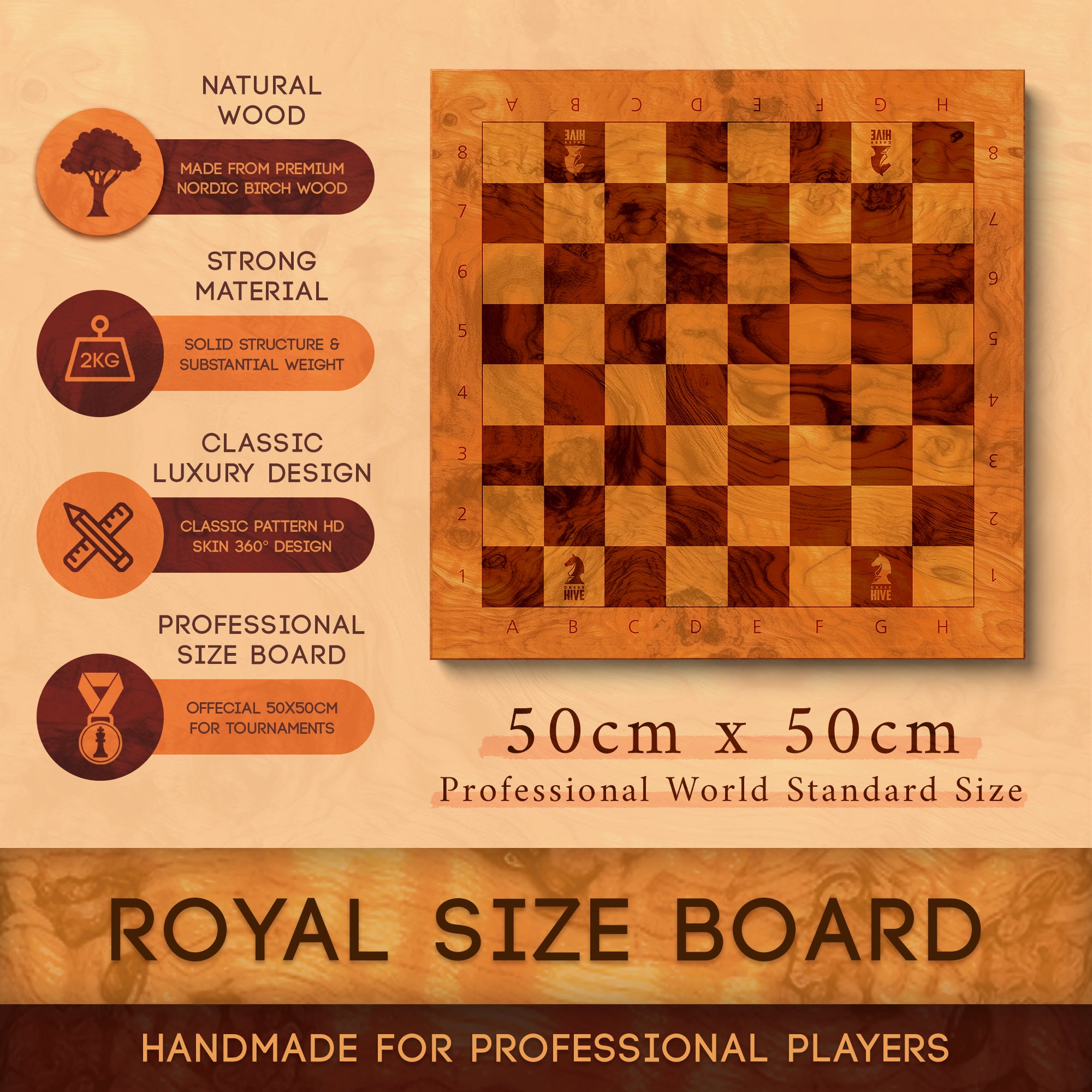 CHESS HIVE ROYAL EDITION CHESS BOARD 50X50 CM