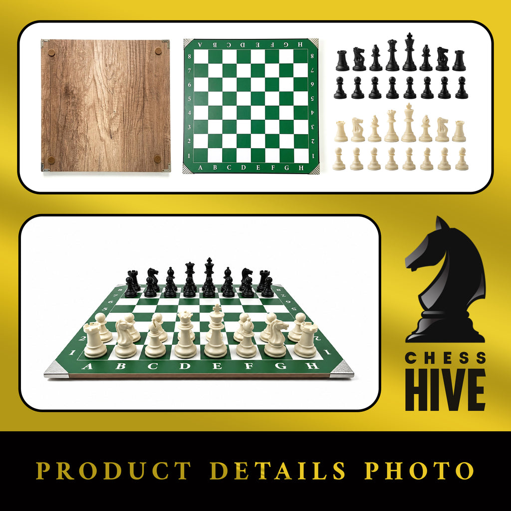 GREEN CLASSIC PROFESSIONAL WOOD CHESS BOARD 40X40CM + 32 PIECES INCLUDED (16 WHITE & 16 BLACK) + CHESS TIMER FREE SOFTWARE INCLUDED QR CODE (GREEN VERSION)