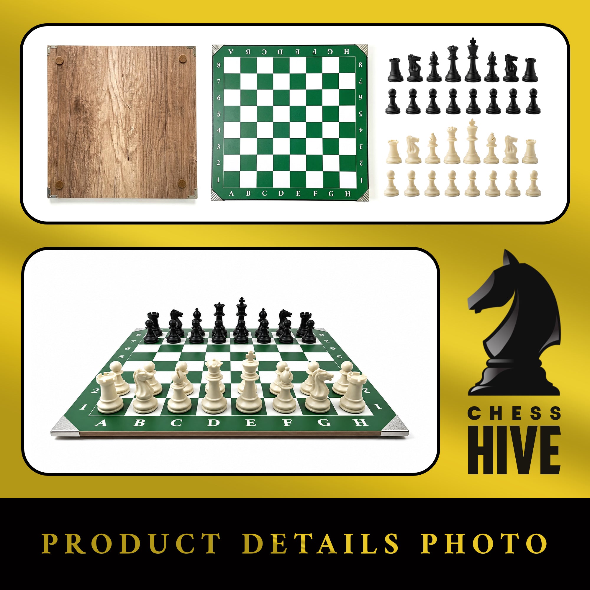 GREEN CLASSIC PROFESSIONAL WOOD CHESS BOARD 40X40CM + 32 PIECES INCLUDED (16 WHITE & 16 BLACK) + CHESS TIMER FREE SOFTWARE INCLUDED QR CODE (GREEN VERSION)