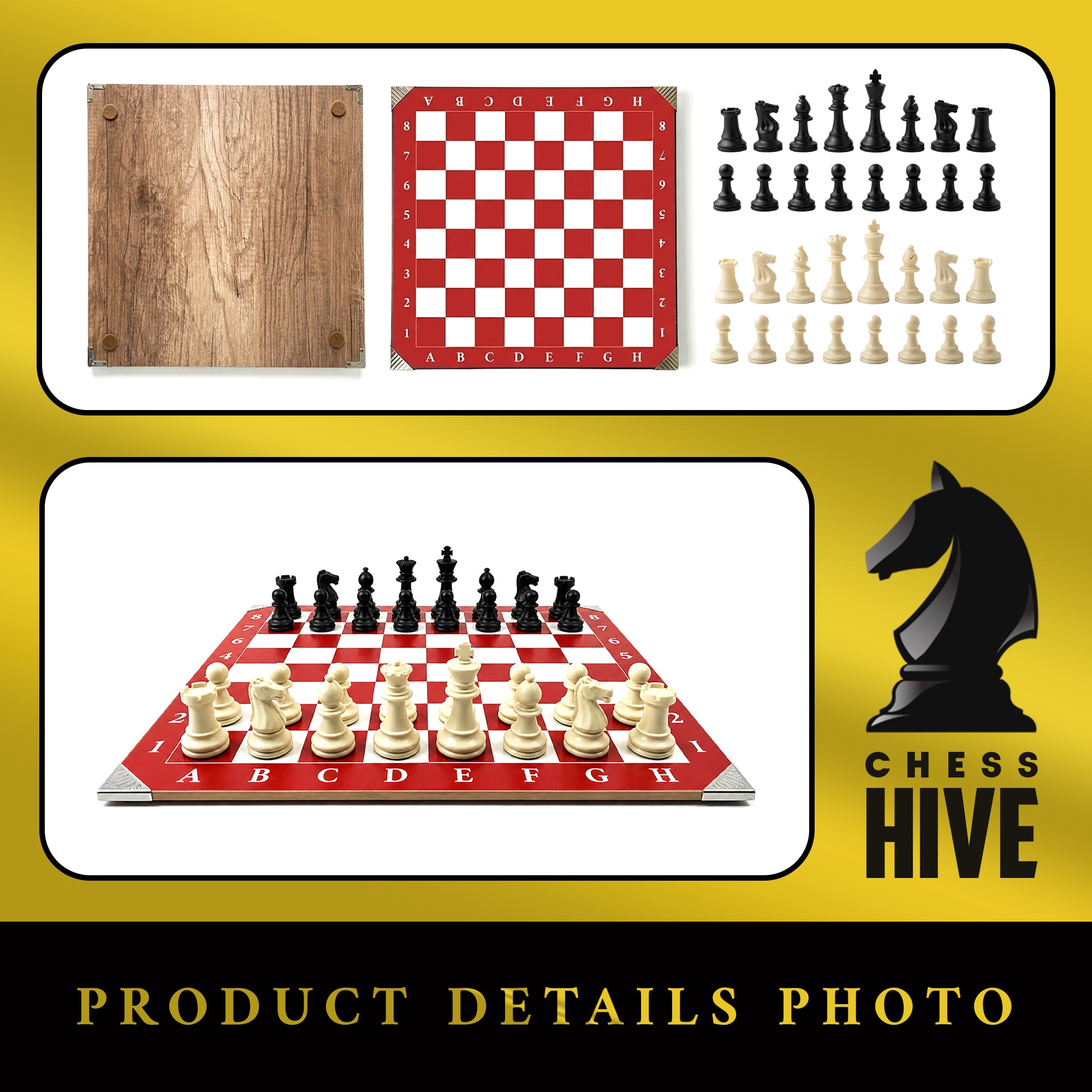 RED CLASSIC PROFESSIONAL WOOD CHESS BOARD 40X40CM + 32 PIECES INCLUDED (16 WHITE & 16 BLACK) + CHESS TIMER FREE SOFTWARE INCLUDED QR CODE (RED VERSION)