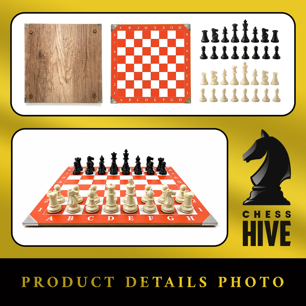 ORANGE CLASSIC PROFESSIONAL WOOD CHESS BOARD 40X40CM + 32 PIECES INCLUDED (16 WHITE & 16 BLACK) + CHESS TIMER FREE SOFTWARE INCLUDED QR CODE (ORANGE VERSION)