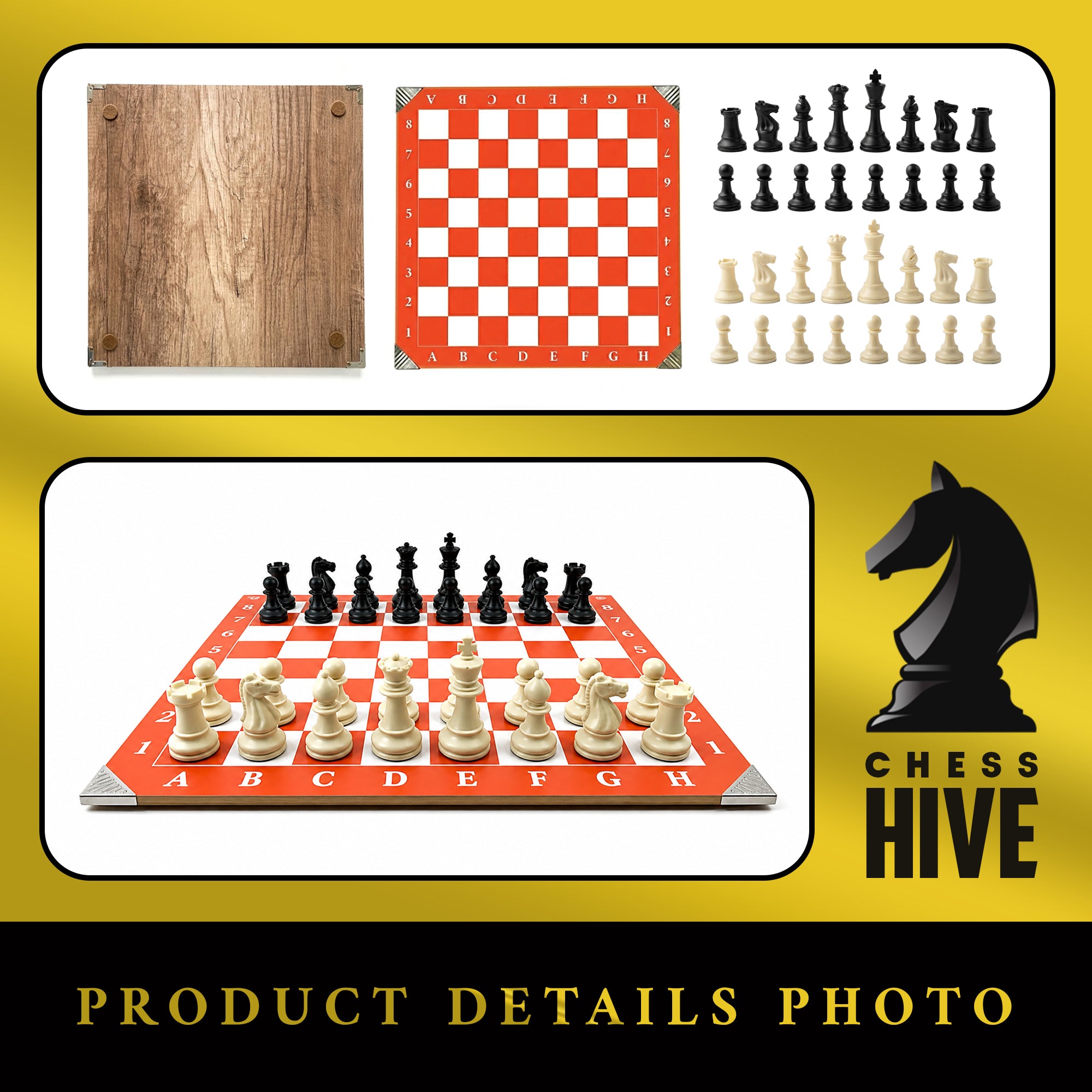 ORANGE CLASSIC PROFESSIONAL WOOD CHESS BOARD 40X40CM + 32 PIECES INCLUDED (16 WHITE & 16 BLACK) + CHESS TIMER FREE SOFTWARE INCLUDED QR CODE (ORANGE VERSION)