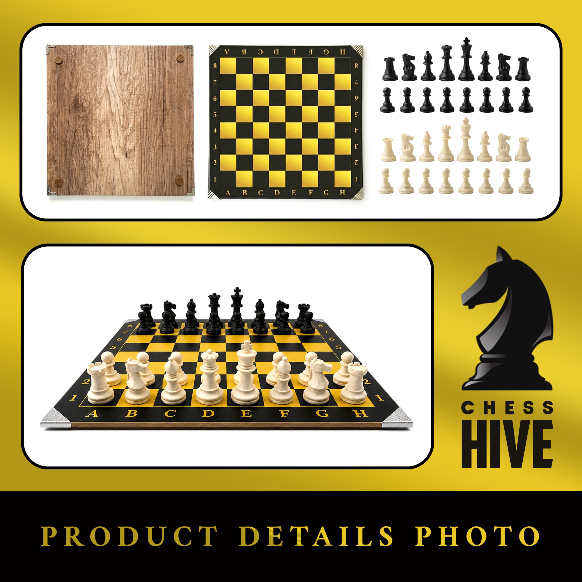 GOLDEN CLASSIC PROFESSIONAL WOOD CHESS BOARD 40X40CM + 32 PIECES INCLUDED (16 WHITE & 16 BLACK) + CHESS TIMER FREE SOFTWARE INCLUDED QR CODE (GOLDEN VERSION)