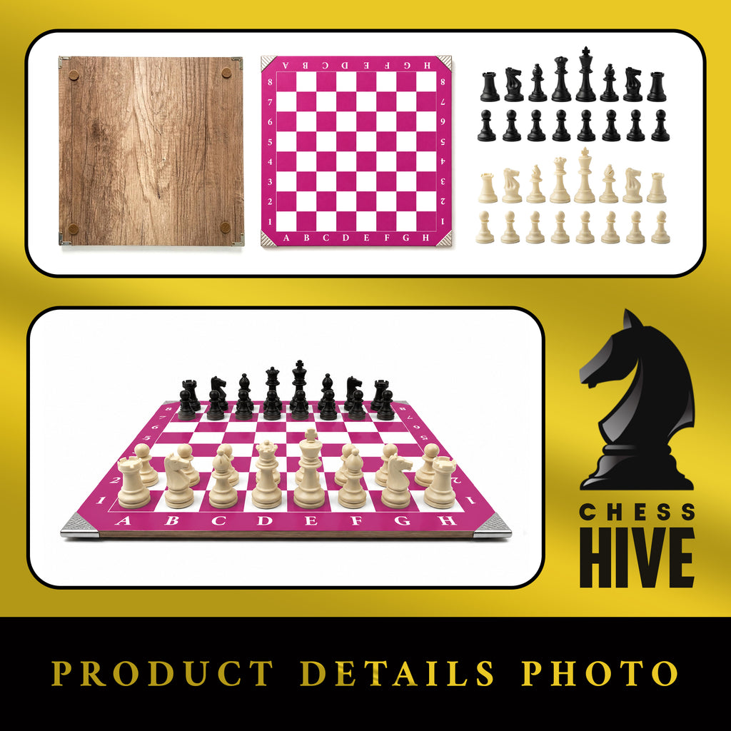 PINK CLASSIC PROFESSIONAL WOOD CHESS BOARD 40X40CM + 32 PIECES INCLUDED (16 WHITE & 16 BLACK) + CHESS TIMER FREE SOFTWARE INCLUDED QR CODE (PINK VERSION)