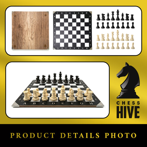 BLACK CLASSIC PROFESSIONAL WOOD CHESS BOARD 40X40CM + 32 PIECES INCLUDED (16 WHITE & 16 BLACK) + CHESS TIMER FREE SOFTWARE INCLUDED QR CODE (BLACK VERSION)