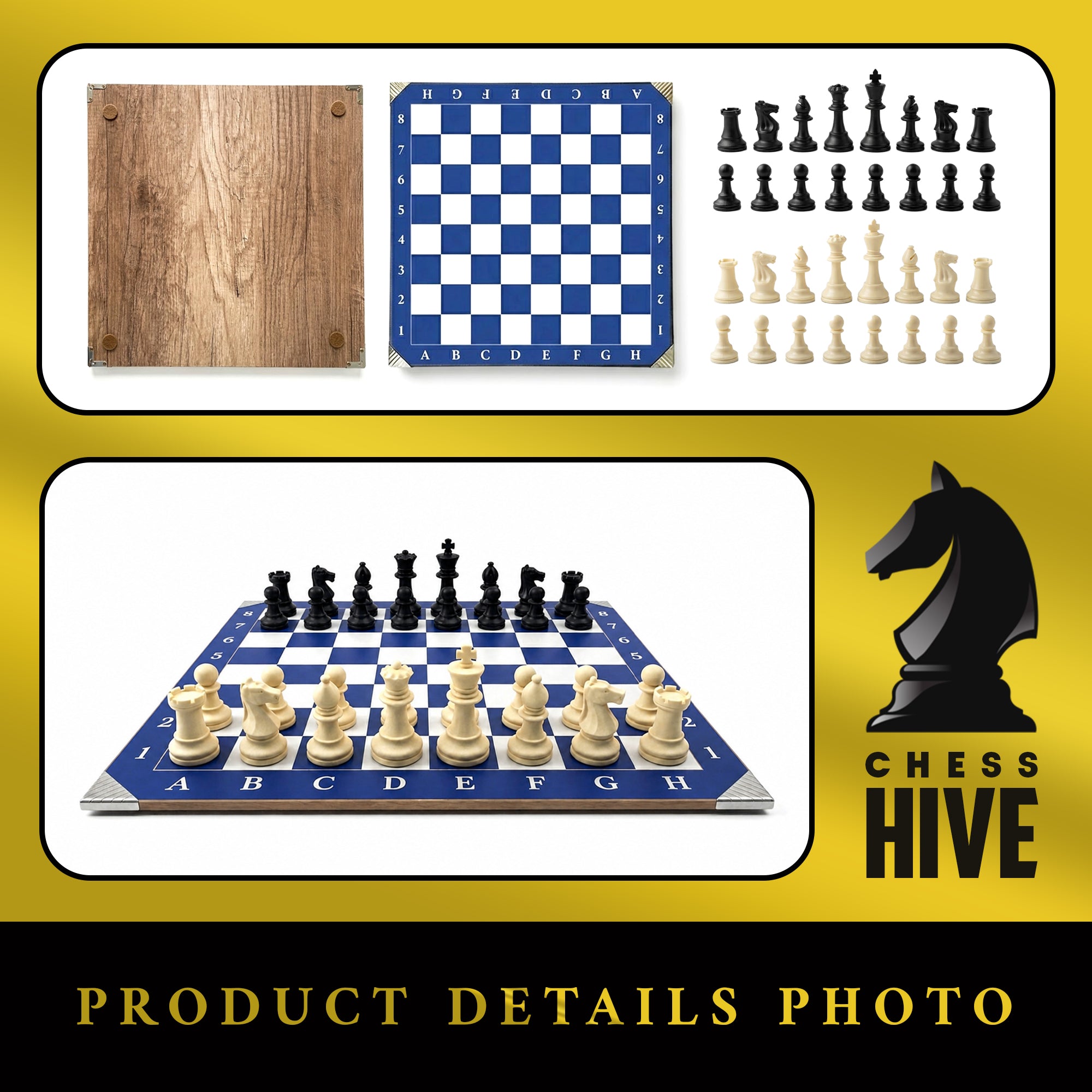 BLUE CLASSIC PROFESSIONAL WOOD CHESS BOARD 40X40CM + 32 PIECES INCLUDED (16 WHITE & 16 BLACK) + CHESS TIMER FREE SOFTWARE INCLUDED QR CODE (BLUE VERSION)