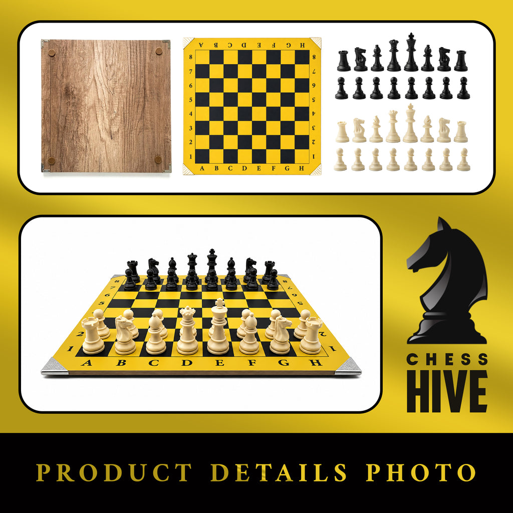 YELLOW CLASSIC PROFESSIONAL WOOD CHESS BOARD 40X40CM + 32 PIECES INCLUDED (16 WHITE & 16 BLACK) + CHESS TIMER FREE SOFTWARE INCLUDED QR CODE (YELLOW VERSION)