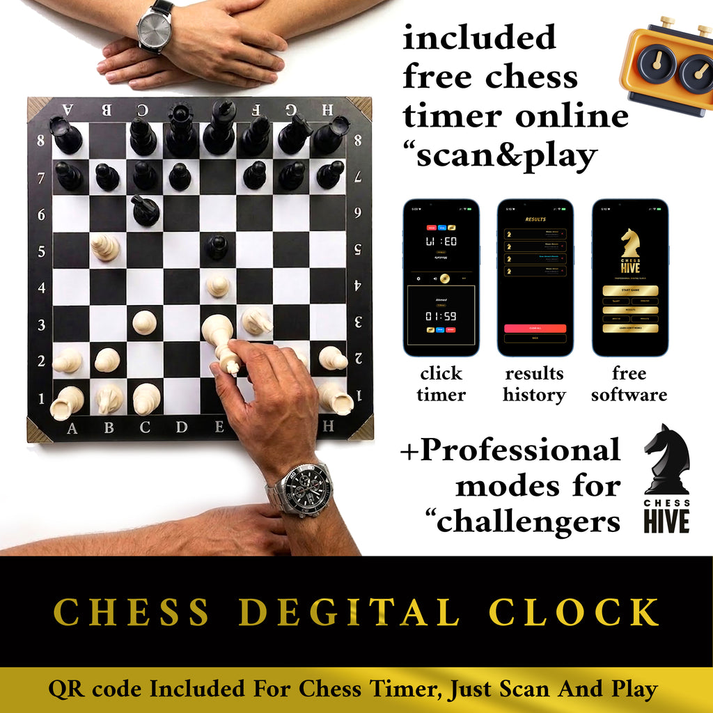 CLASSIC VERSION PROFESSIONAL WOOD CHESS BOARD 40X40CM + 32 PIECES INCLUDED (16 WHITE & 16 BLACK) + CHESS TIMER FREE SOFTWARE INCLUDED QR CODE (CLASSIC VERSION)